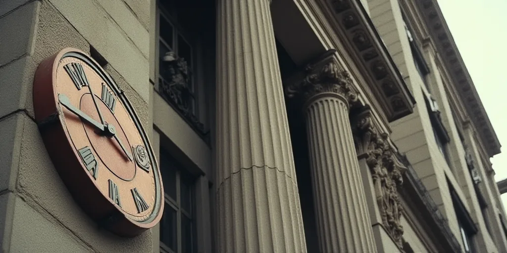 a building with a sign that says the department of the treasury on it's side and a clock on the outs