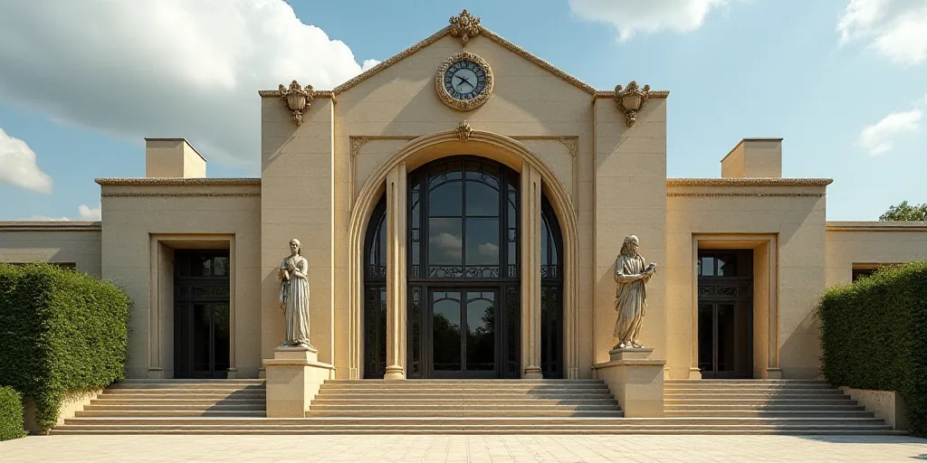a building with statues on the side of it and a clock on the front of it's side, Évariste Vital Lum