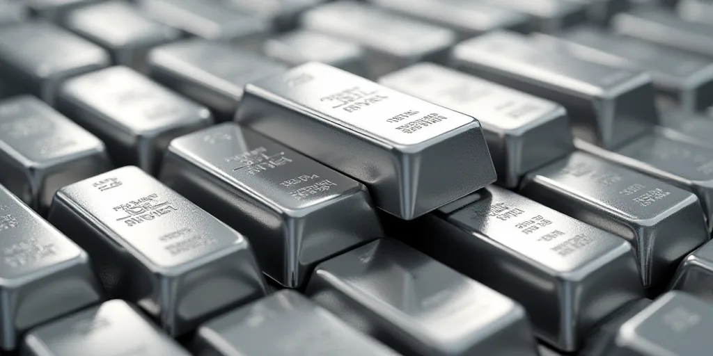 a bunch of silver bars sitting on top of each other in a pile of silver bars on top of each other, A