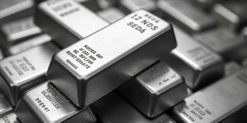 a bunch of silver bars sitting on top of each other in a pile of silver bars on top of each other, A