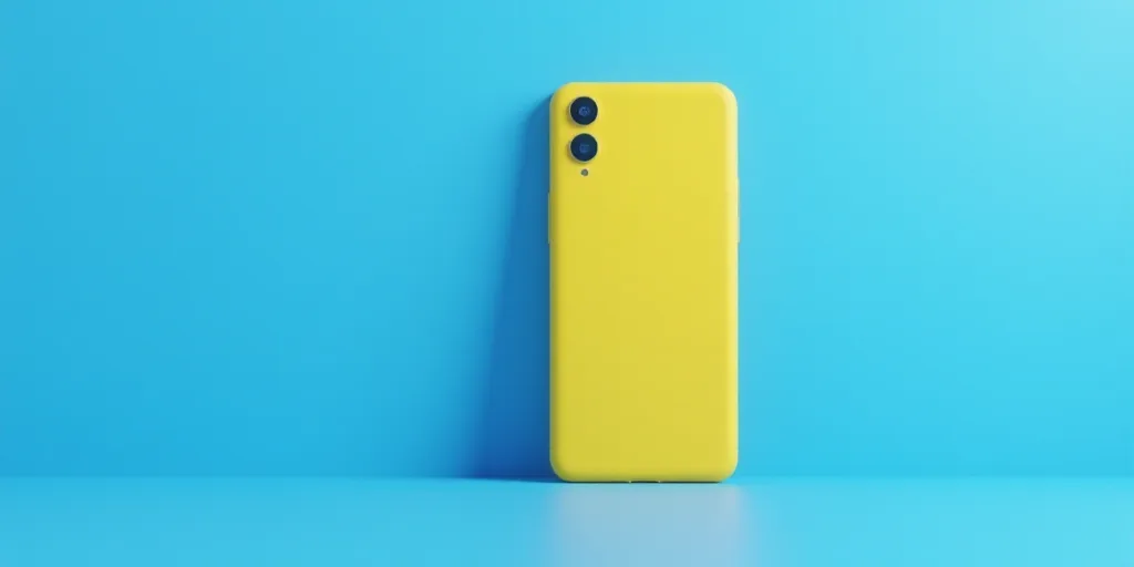 a cell phone with a blue background and a yellow case with a blue background and a yellow case with