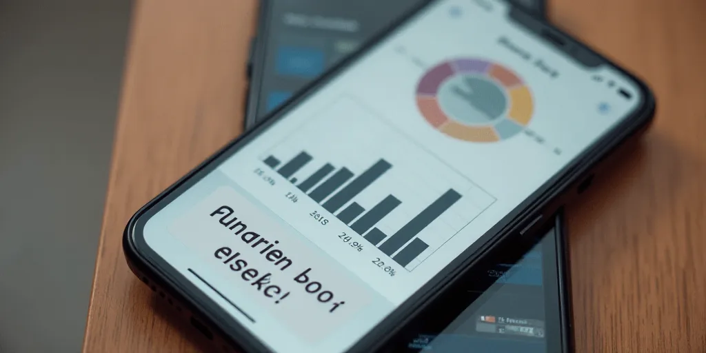 a cell phone with a chart on the screen and a phone with a sticker on it that says,, Andries Stock,