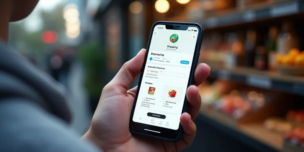 a cell phone with a shopping app on the screen and a menu on the screen that says shopping on the sc