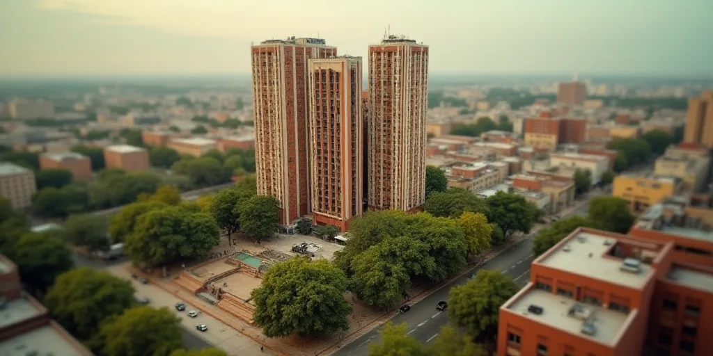 a city with a lot of tall buildings and a lot of trees in front of it and a lot of buildings, David