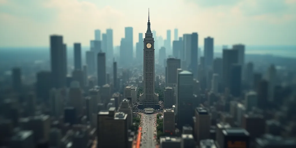 a city with a lot of tall buildings and a clock tower in the middle of it's center, Eddie Mendoza, c