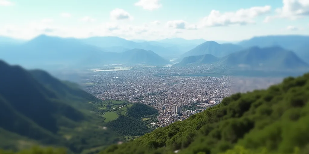 a city with mountains in the background and a bird's eye view of the city from a hill, Altichiero, c