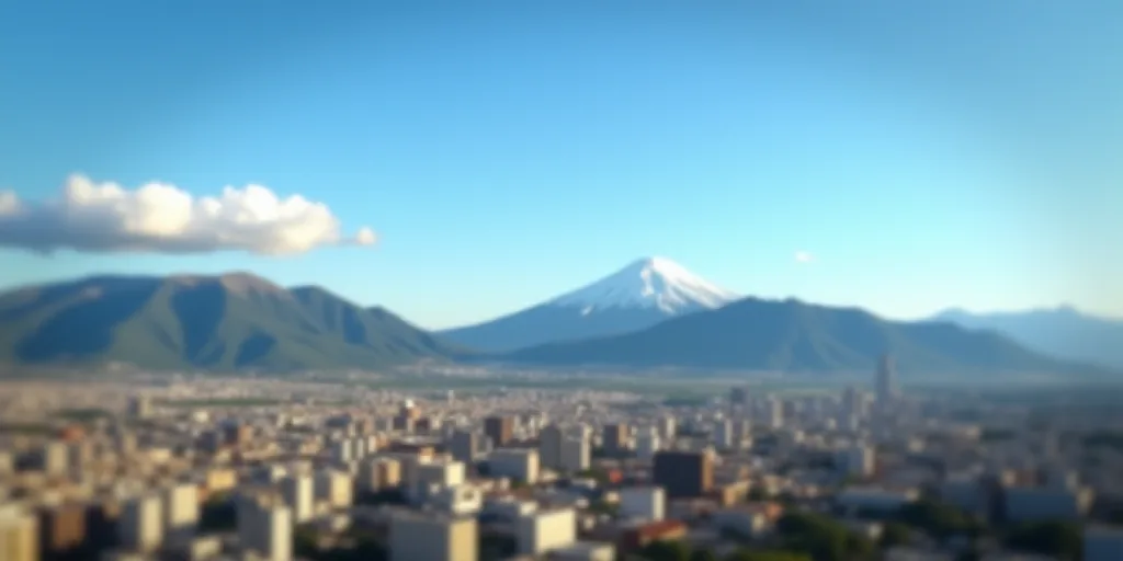 a city with mountains in the background and a blue sky in the foreground with a few clouds in the sk