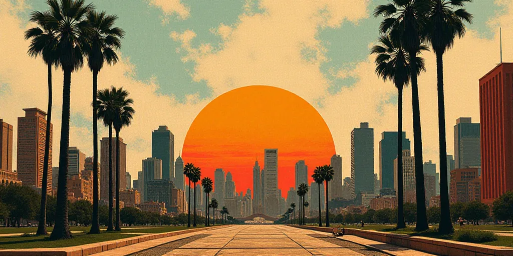 a city with tall buildings and palm trees in the foreground and a palm tree in the foreground, David