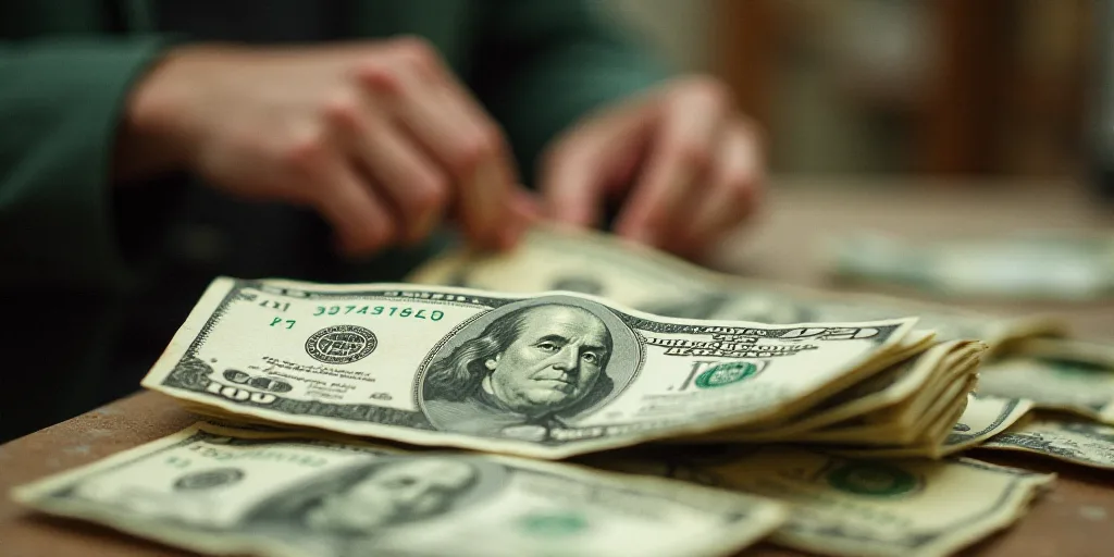 a close up of a bunch of money with a person in the background and a person in the foreground, David