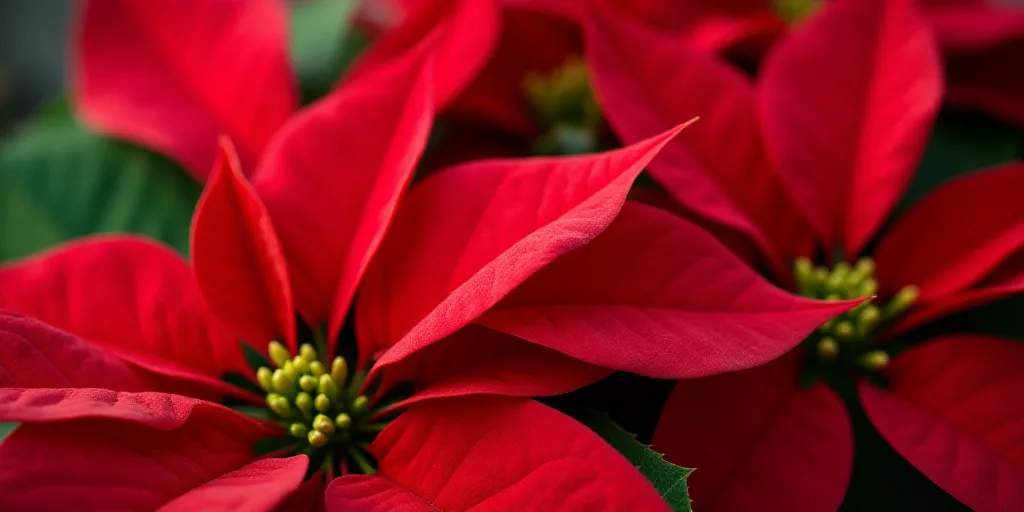 a close up of a bunch of red poinsettias with green leaves and buds on them,, Boetius Adamsz Bolswer