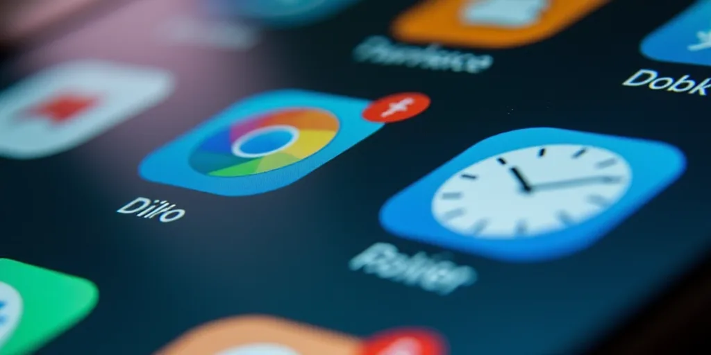 a close up of a cell phone with icons on it's screen and a clock on the screen, Andries Stock, techn