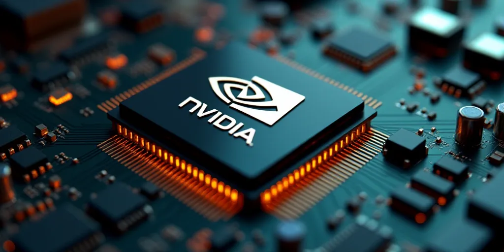a close up of a computer chip with the logo of nvidia on it and a circuit board, Andries Stock, ray