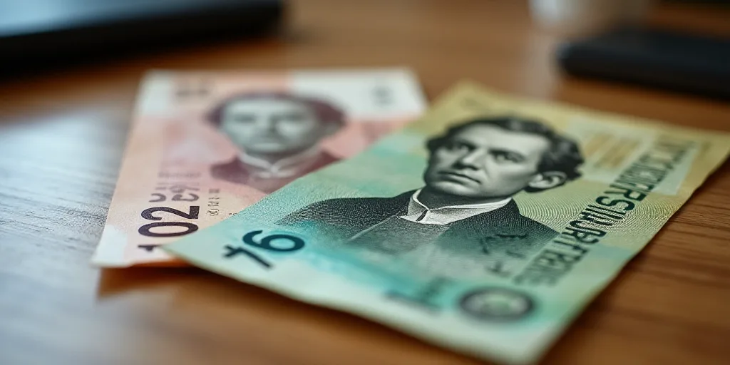 a close up of two different bills on a table with a wooden surface in the background, one of which i