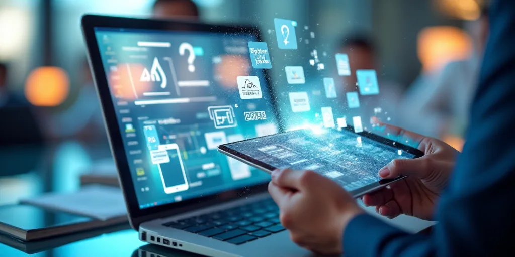a collage of different logos and images of business people working on a computer screen and a hand h