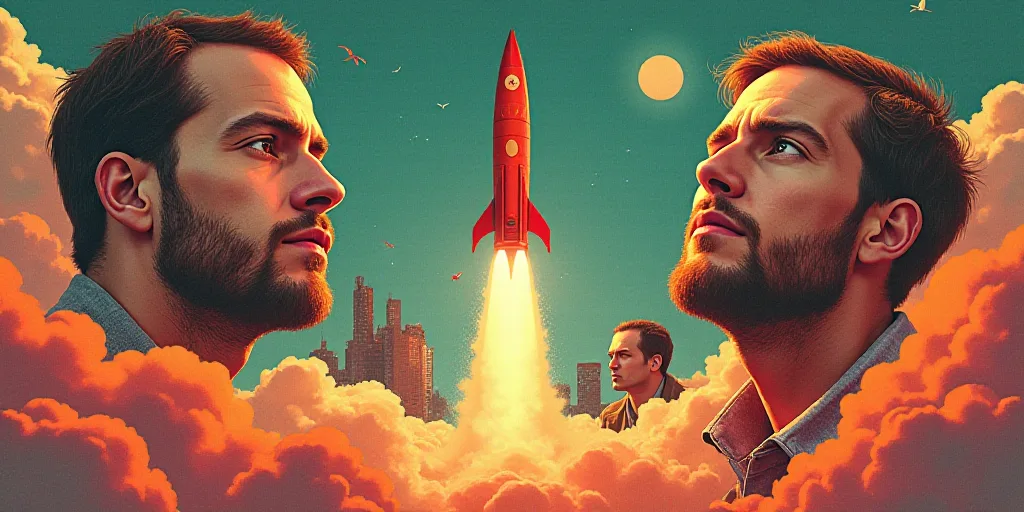 a collage of photos with people and a rocket in the middle of them, and a collage of people in the b