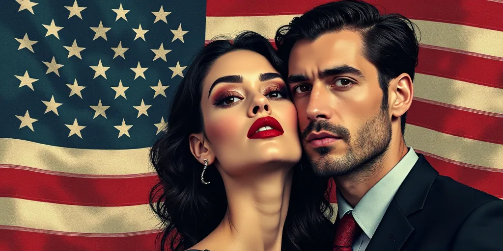 a collage of two people and a flag of the united states and a picture of a woman and a man, Araceli
