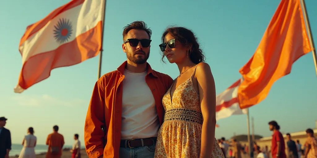 a collage of two people standing next to each other with flags in the background and a picture of a