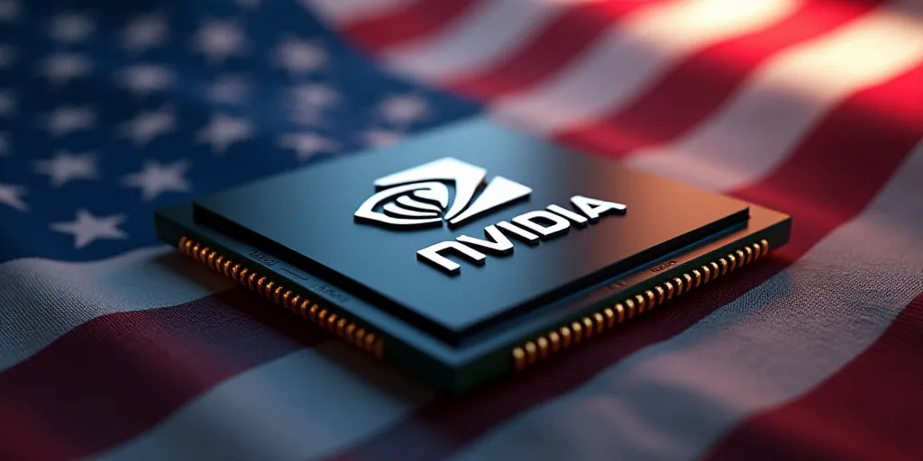 a computer chip with the logo of nvidia on it in front of a flag of the united states, Cui Bai, ray