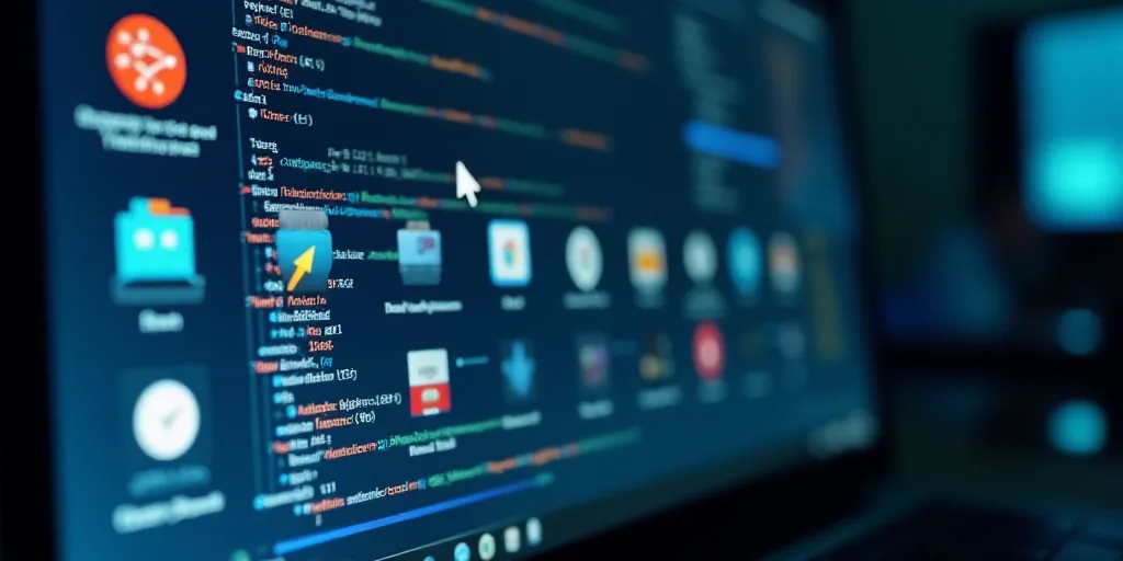 a computer screen with a bunch of different icons on it and a click arrow pointing to the left of th