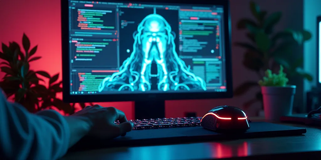 a computer screen with a picture of a person holding a computer mouse and a keyboard in front of it,