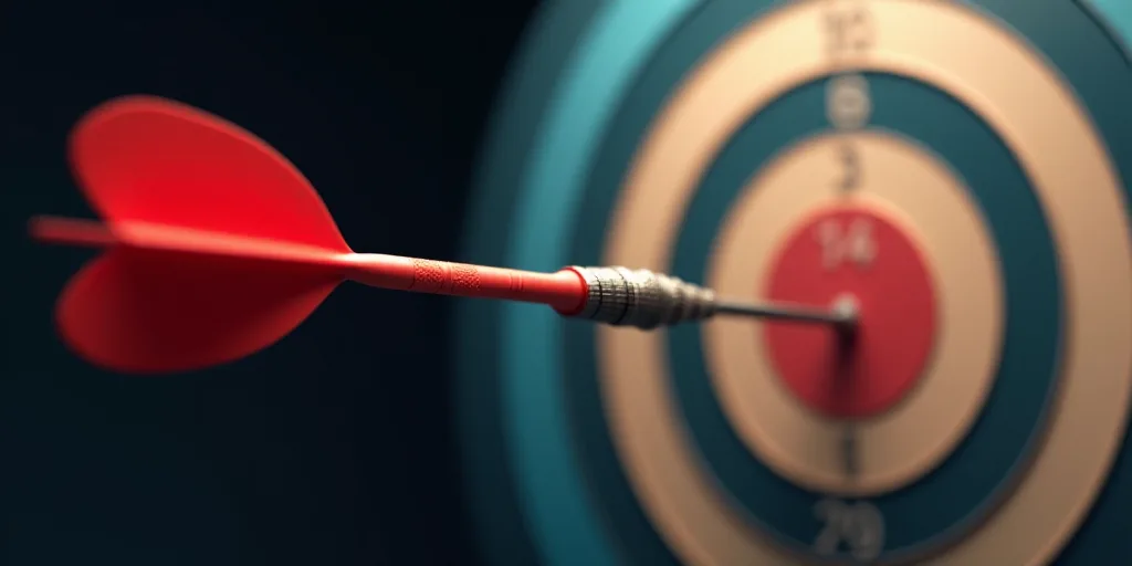 a dart hitting a target with a red bulls eye on it's side, with a red target in the center of the ta