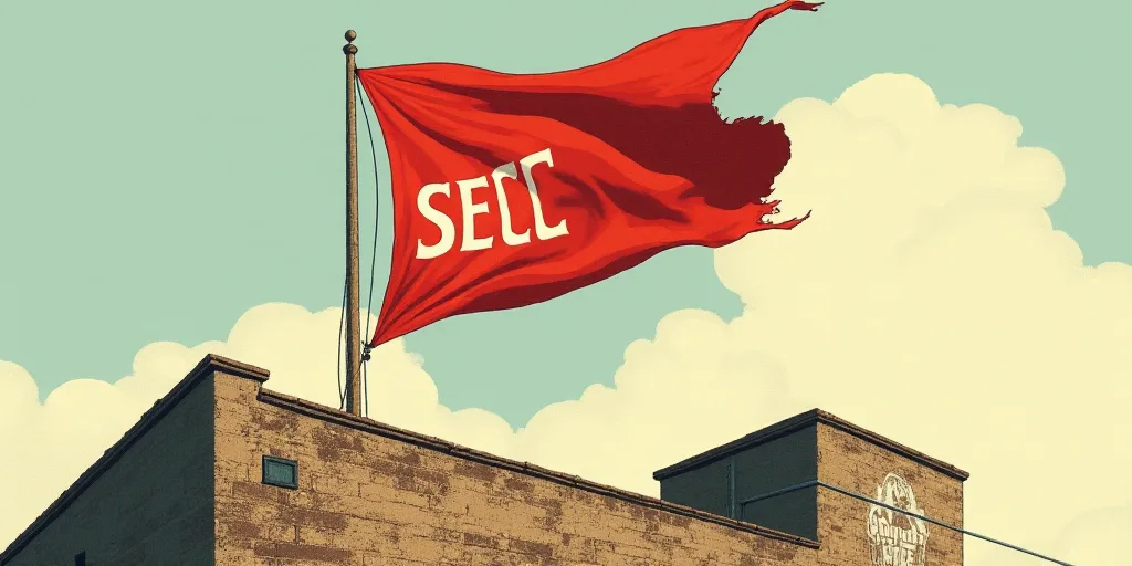 a flag flying in the wind on top of a building with a sign that says secc on it, David Alfaro Siquei