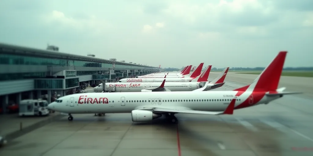 a group of airplanes parked at an airport terminal next to a terminal building and a terminal with a