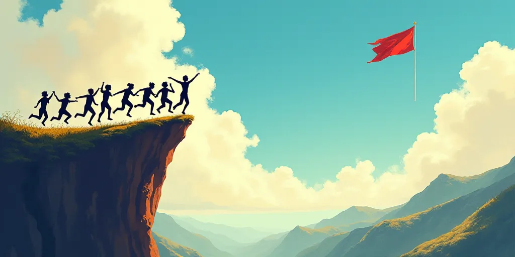 a group of people jumping off a cliff into the air with a flag in the background and a flag in the s