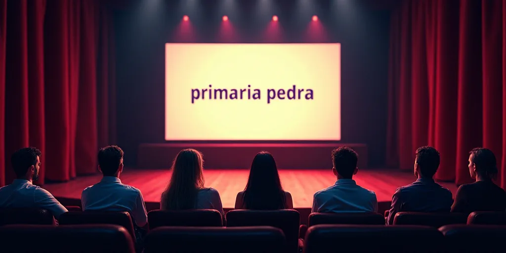 a group of people sitting on a stage in front of a screen with a sign that says primaria pedra, Dieg