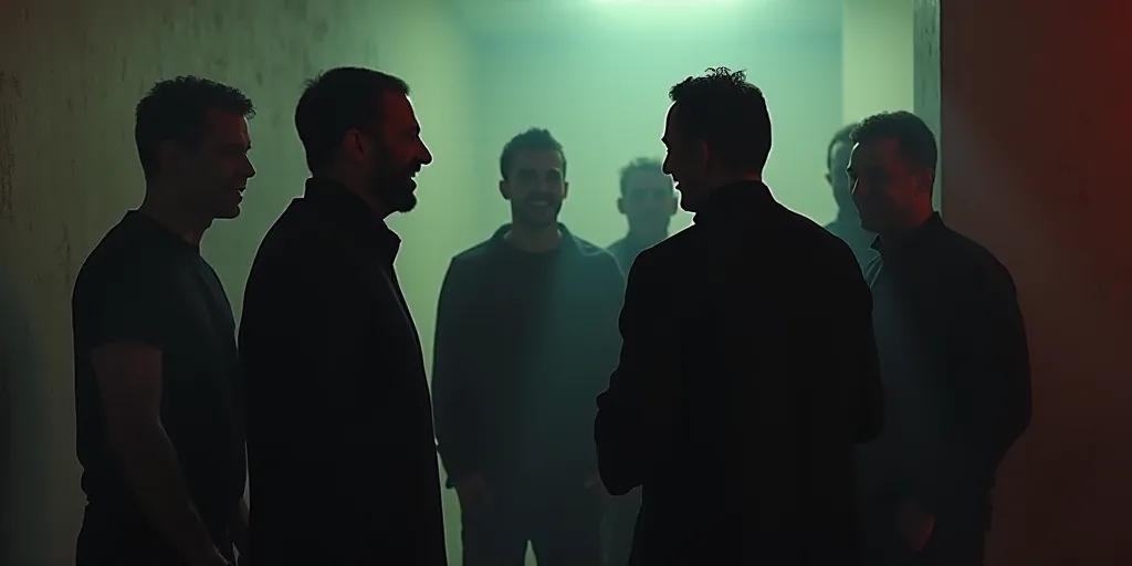 a group of people standing around each other talking to each other and laughing together in a room w