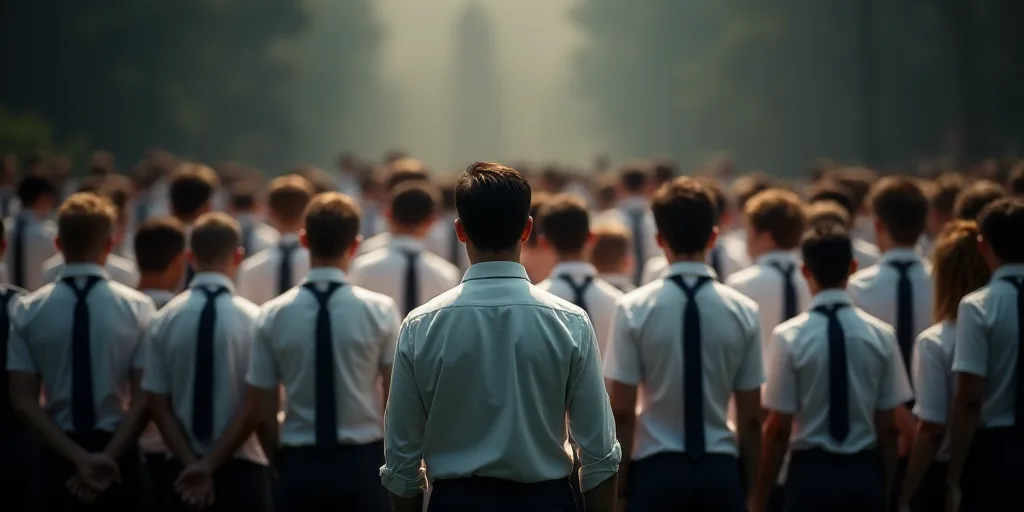 a group of people standing next to each other in front of a crowd of people wearing white shirts and