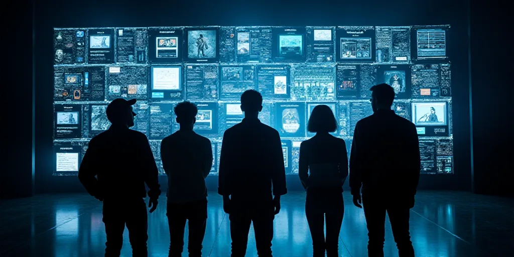 a group of people standing next to each other on a stage with a display of electronic devices behind