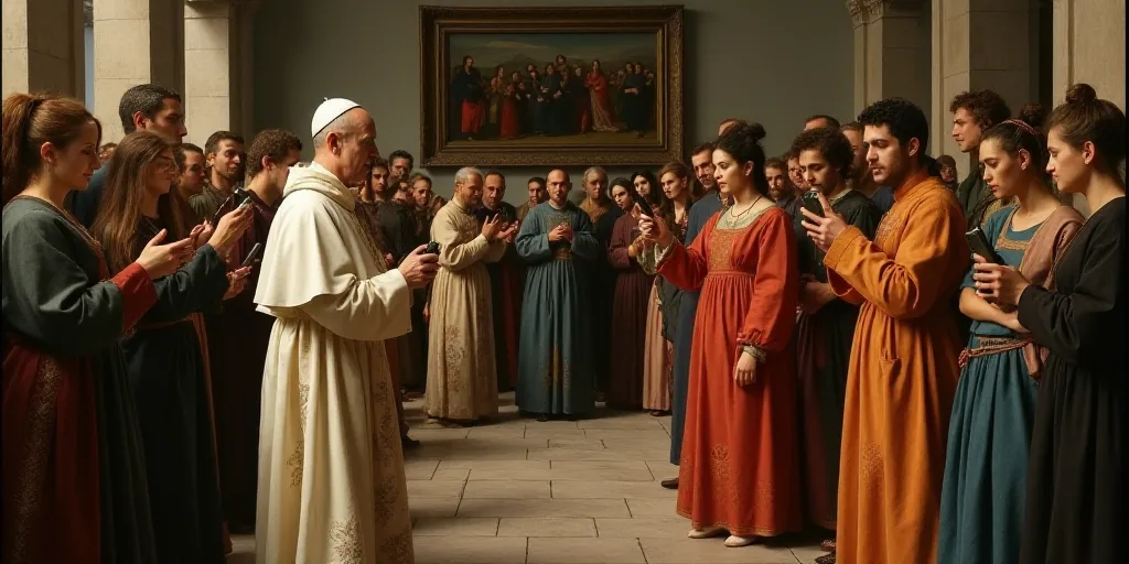 a group of people taking pictures of a pope with their cell phones and cell phones in front of them,