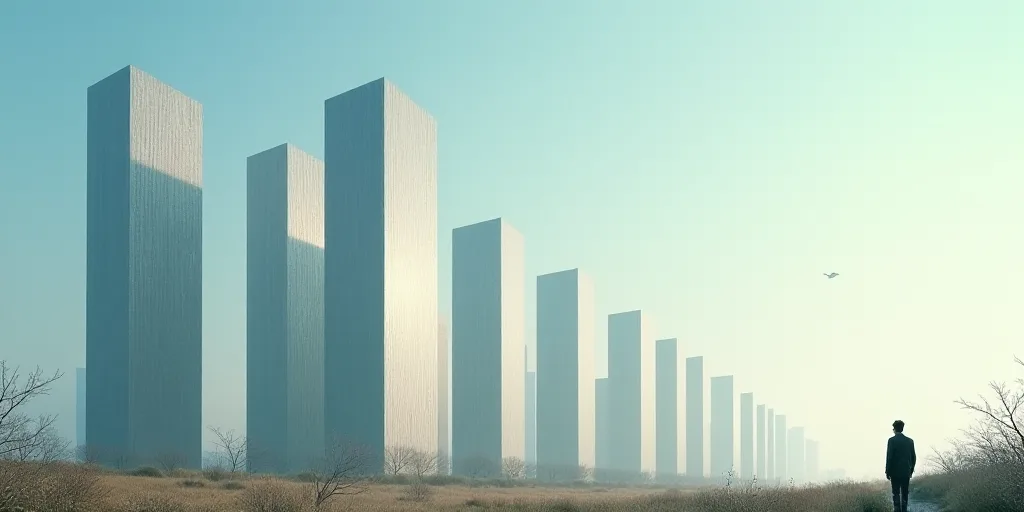 a group of tall buildings with a sky background and a person walking in the foreground of the photo,