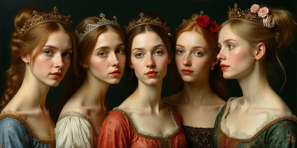 a group of women with different hair styles and hair accessories on their heads and shoulders, all w