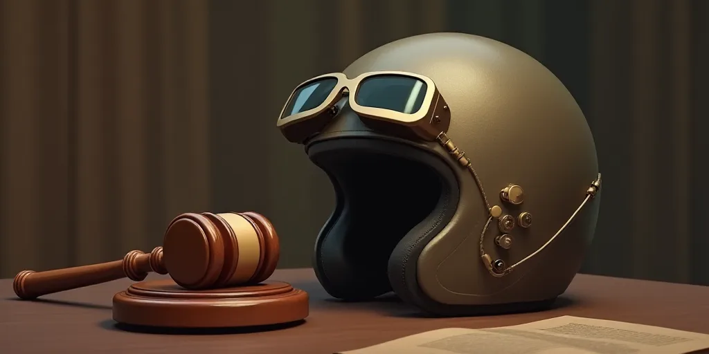 a judge's gavel and a helmet on a table with a pair of goggles on it, Evelyn Abelson, well - rendere