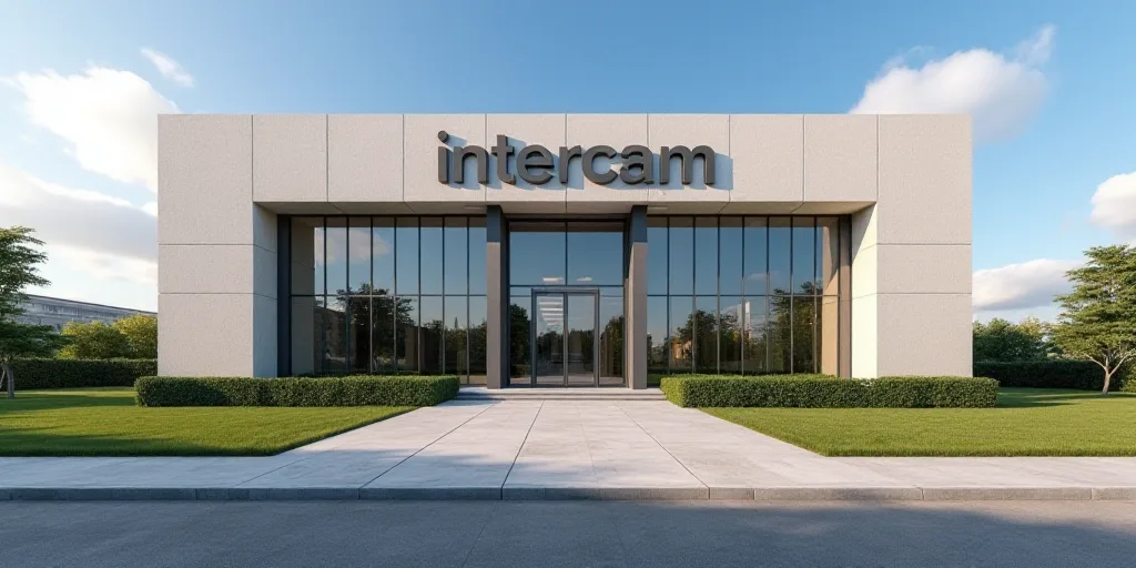 a large building with a sign that says intercam itr and it's entrance is shown in front of it, Carpo