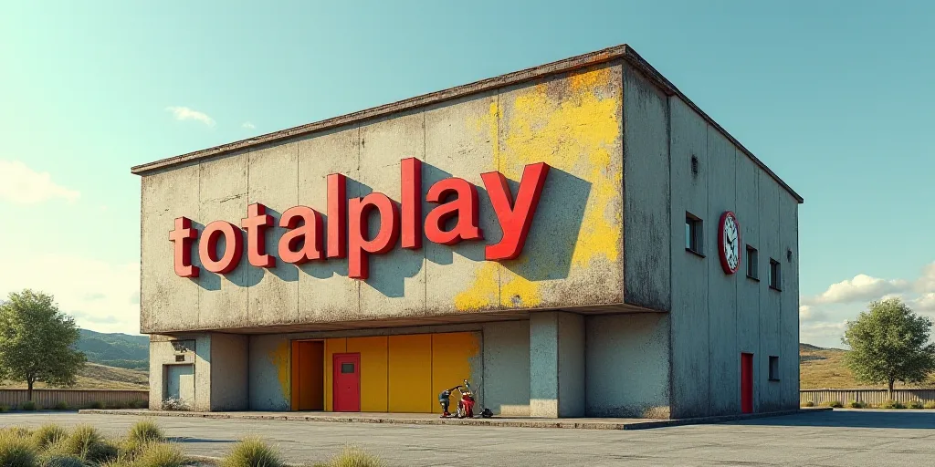 a large building with a sign that says totalplay on it's side and a clock on the side of it, Carles
