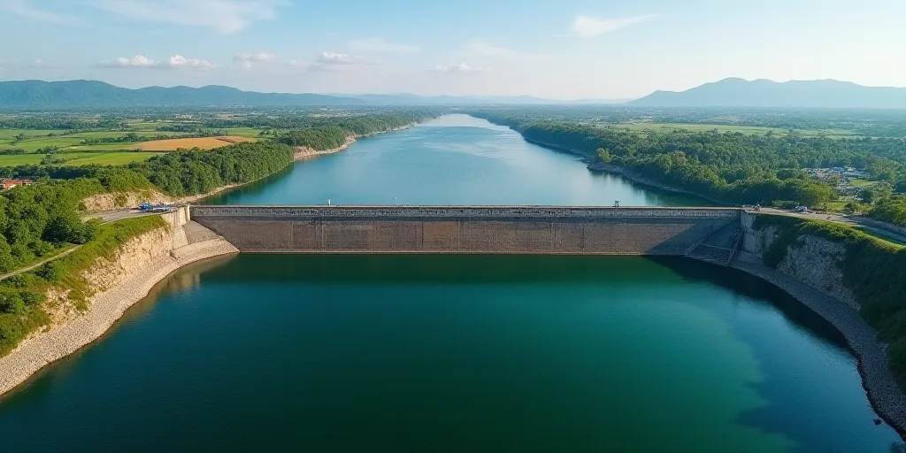 a large dam with a large body of water in front of it and a large body of water in the middle of the