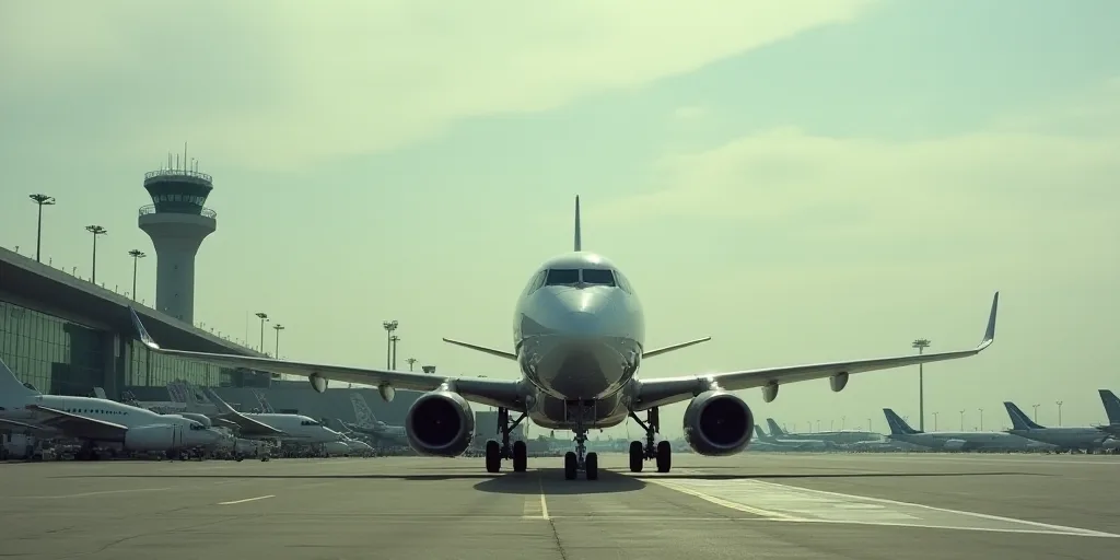 a large jetliner sitting on top of an airport tarmac next to a terminal building with a bunch of pla