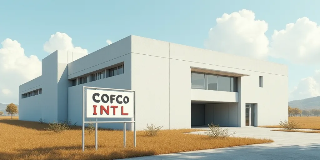 a large white building with a sign in front of it that says cofco intl in a foreign language, Cao Zh