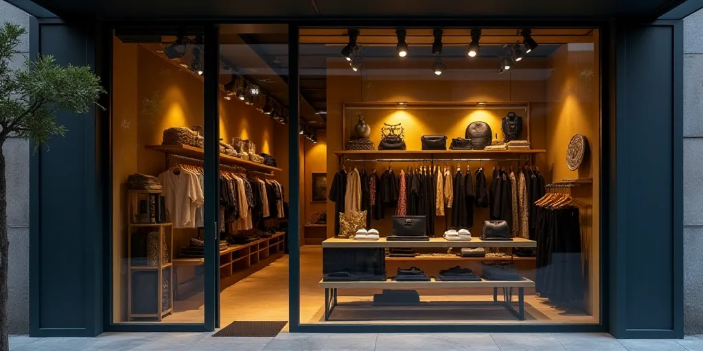 a logo for a company that sells accessories and accessories for sale in the store's storefront windo