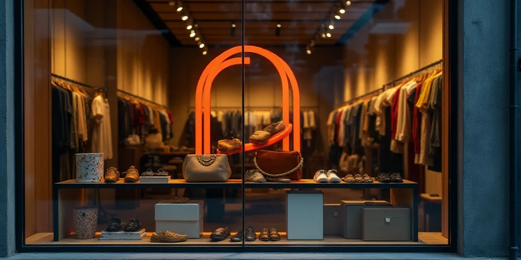 a logo for a company that sells accessories and accessories for sale in the store's storefront windo