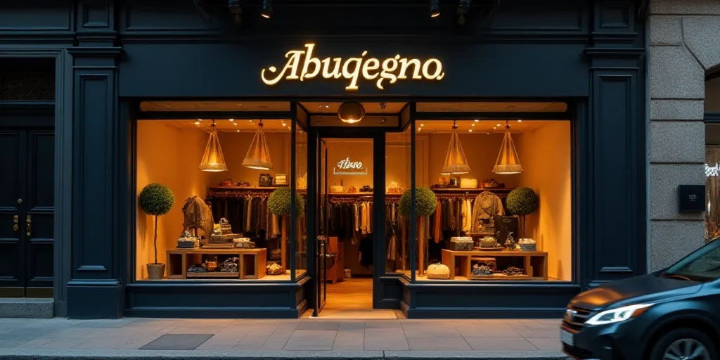 a logo for a company that sells accessories and accessories for sale in the store's storefront windo
