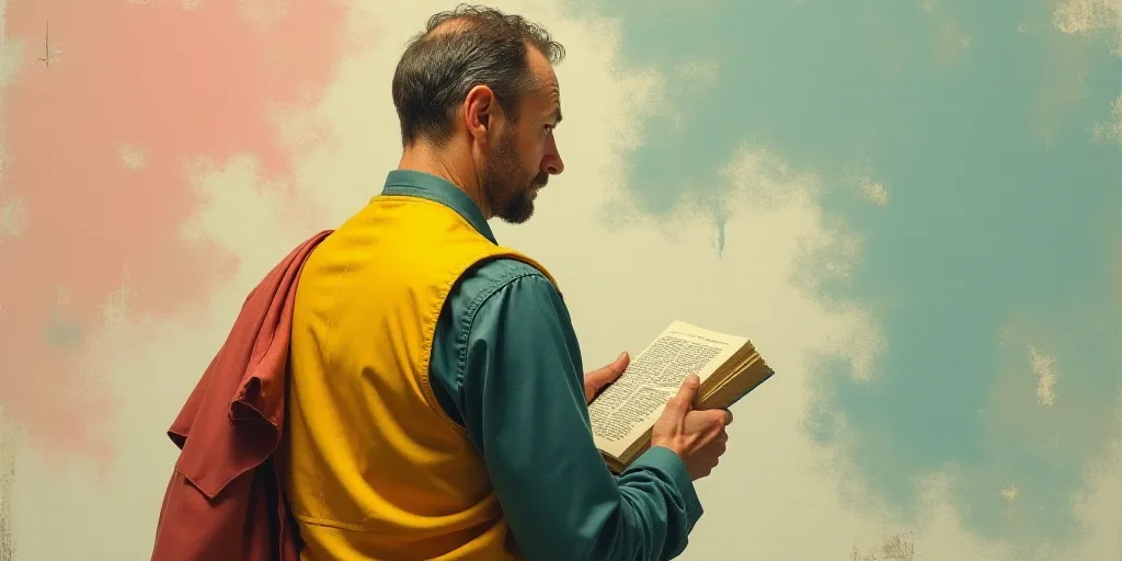 a man holding a book in his hands and a jacket on his back with a yellow vest on his back, Adolf Bor
