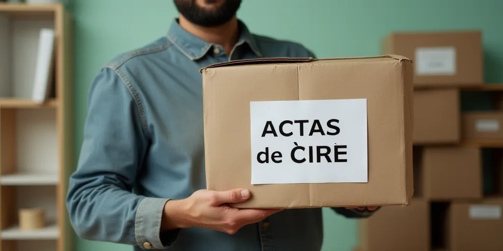 a man holding a large plastic box with a sign on it that says actas de cire nivel presidential tequi
