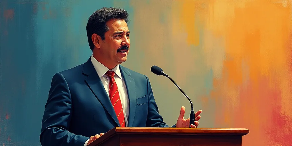 a man in a suit and tie giving a speech at a podium with a microphone in front of him, Carlos Franci