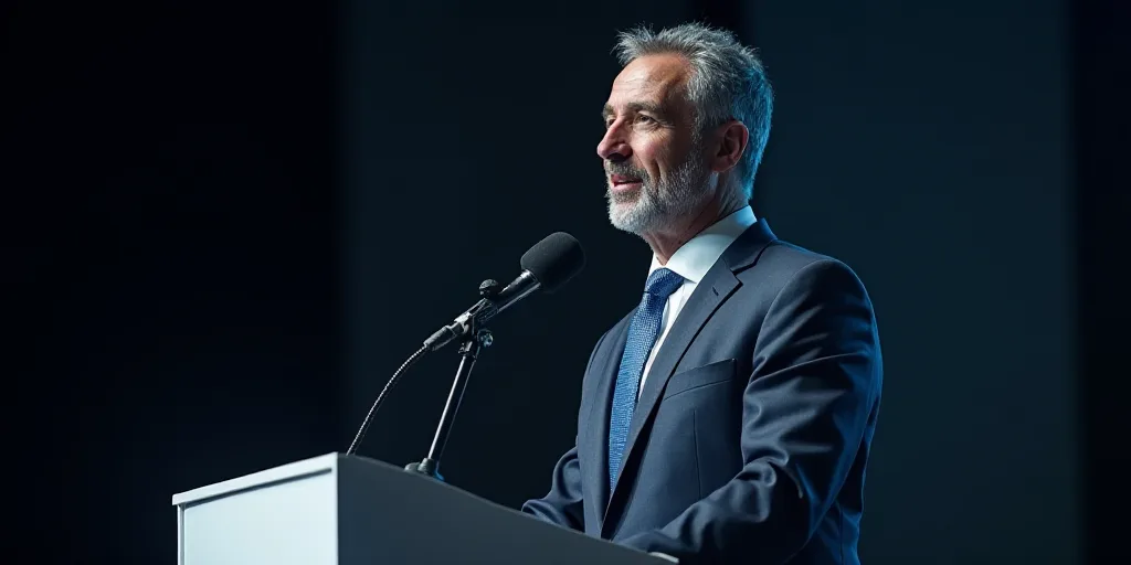 a man in a suit and tie giving a speech at a podium with a microphone in front of him, Carlos Catass