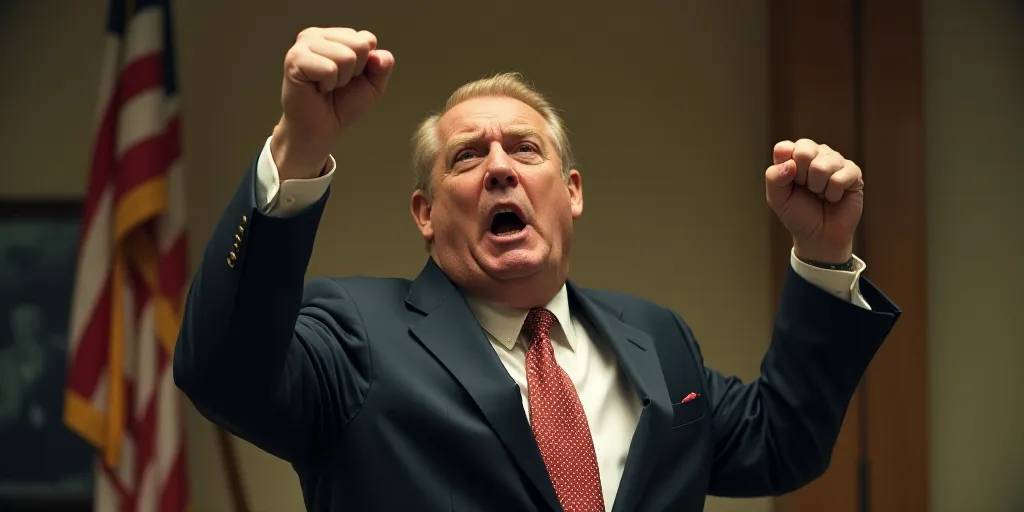 a man in a suit and tie holding his fist up in the air with his right hand up in the air, Donald Rol