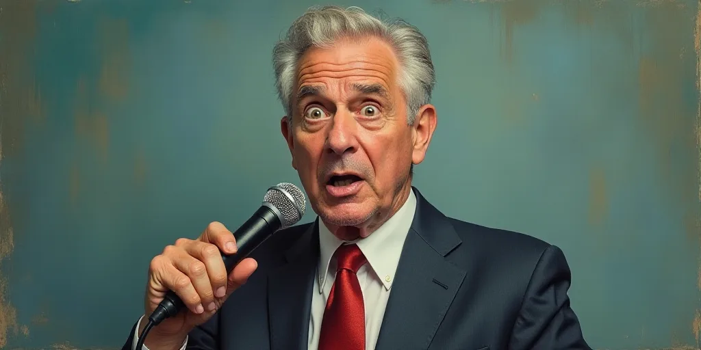 a man in a suit and tie holding a microphone to his face with a surprised look on his face, Breyten